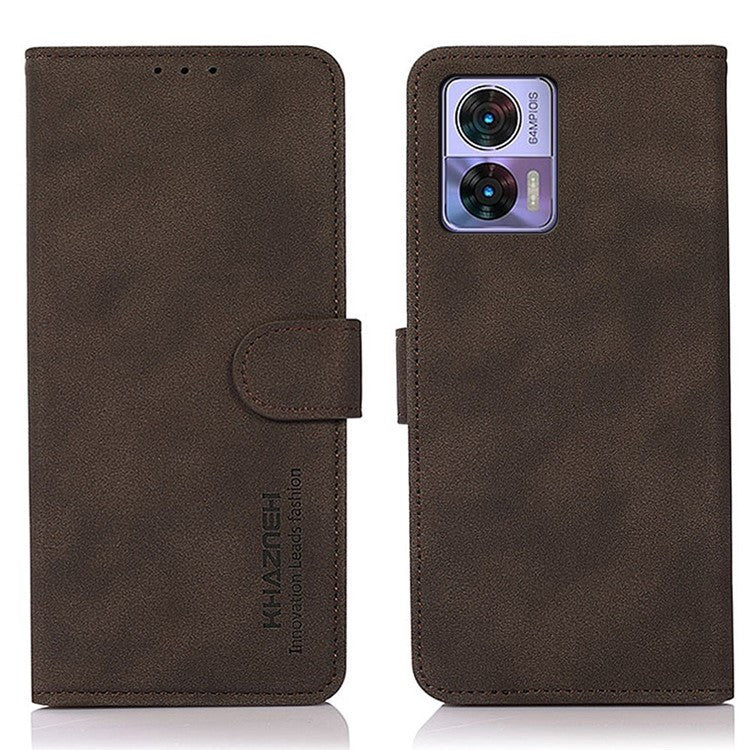KHAZNEH For Motorola Edge 30 Neo 5G Wallet Phone Case Full Covering Textured PU Leather Folio Book Case Stand Anti-Drop Phone Cover - Brown