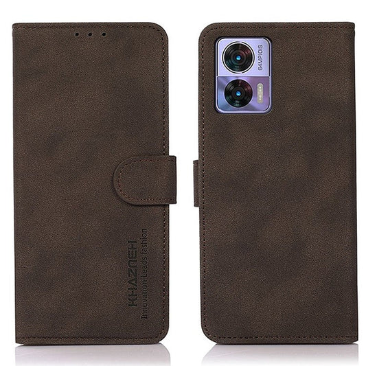 KHAZNEH For Motorola Edge 30 Neo 5G Wallet Phone Case Full Covering Textured PU Leather Folio Book Case Stand Anti-Drop Phone Cover - Brown