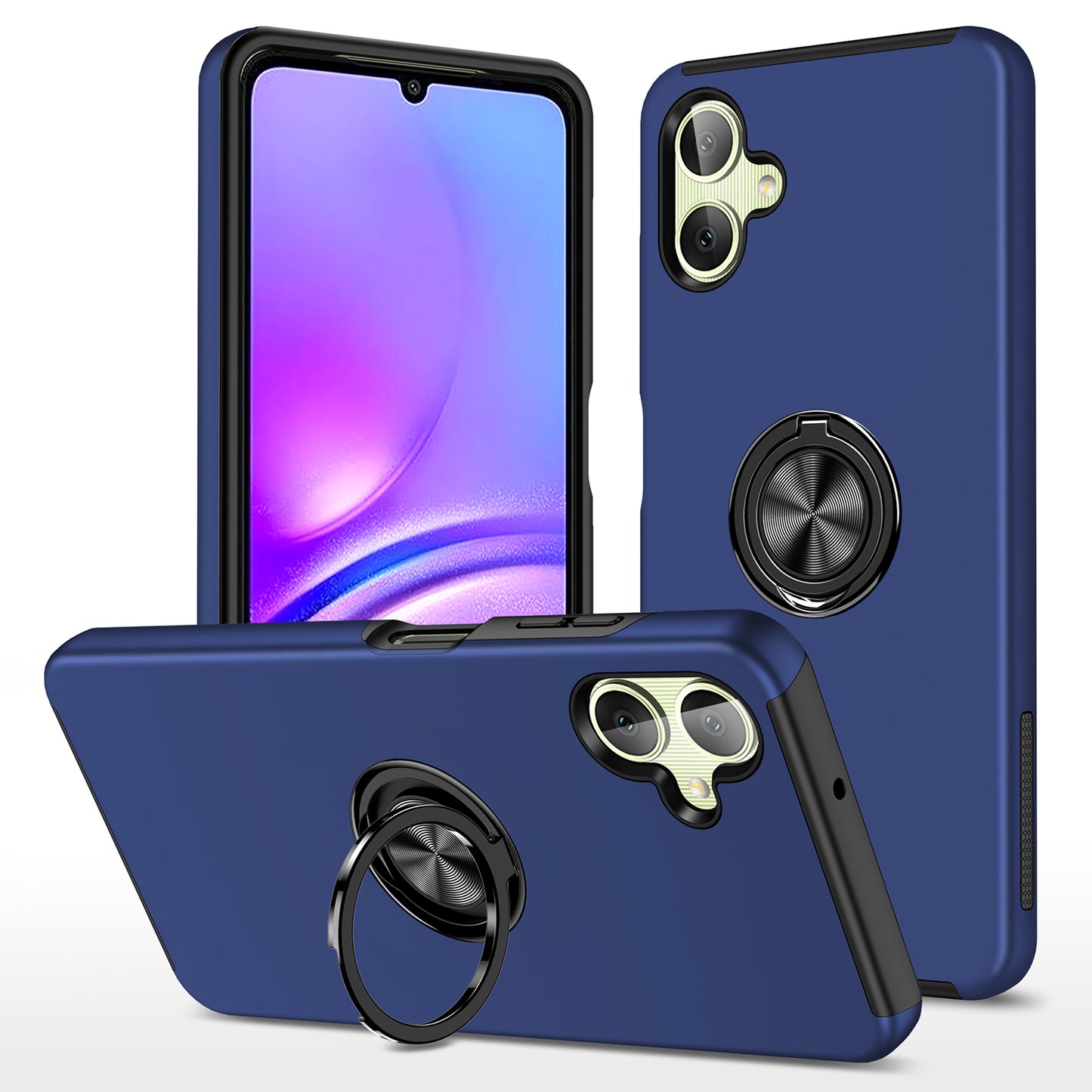 For Samsung Galaxy A06 Case PC+TPU Phone Cover with Rotatable Ring Holder - Blue
