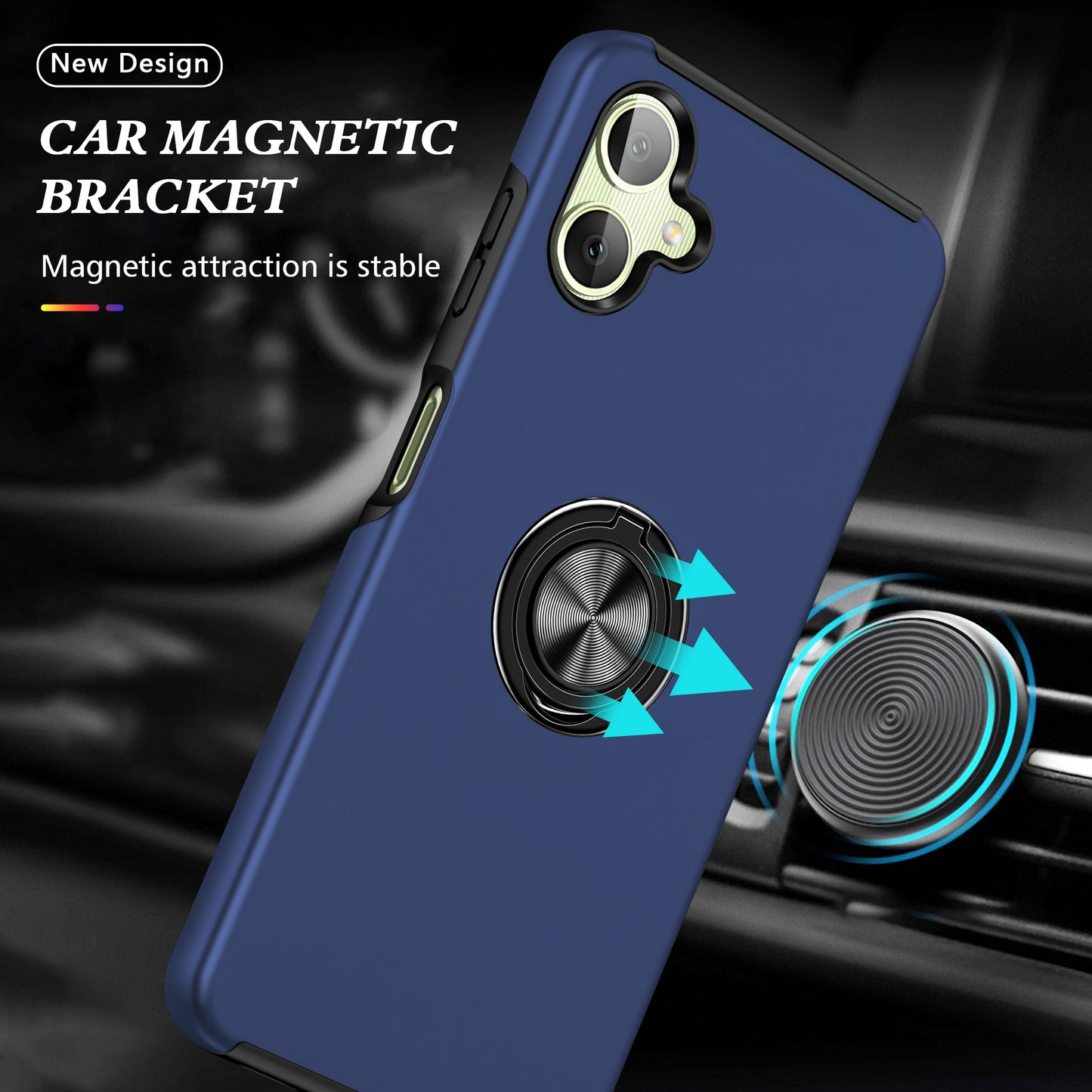 For Samsung Galaxy A06 Case PC+TPU Phone Cover with Rotatable Ring Holder - Blue