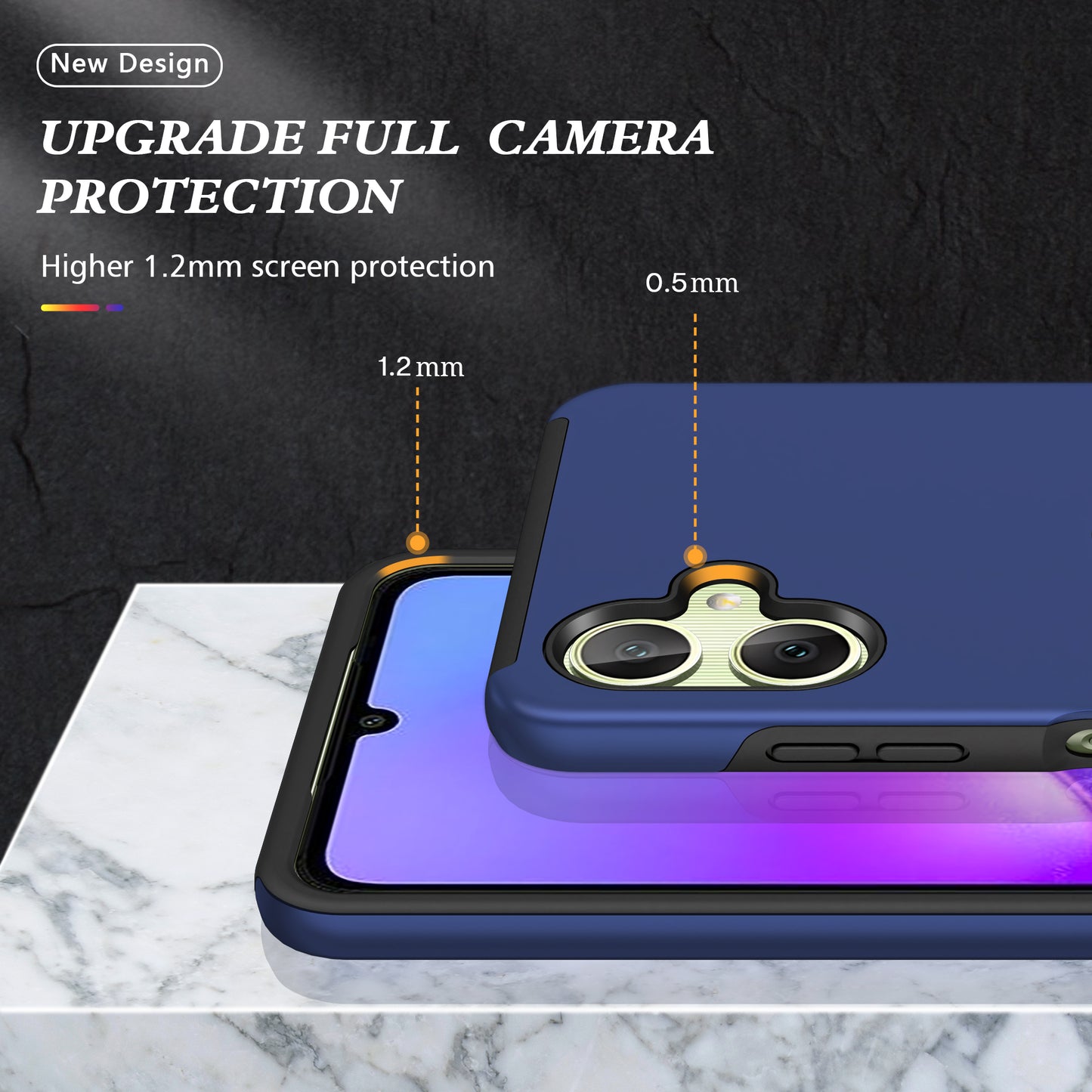 For Samsung Galaxy A06 Case PC+TPU Phone Cover with Rotatable Ring Holder - Blue