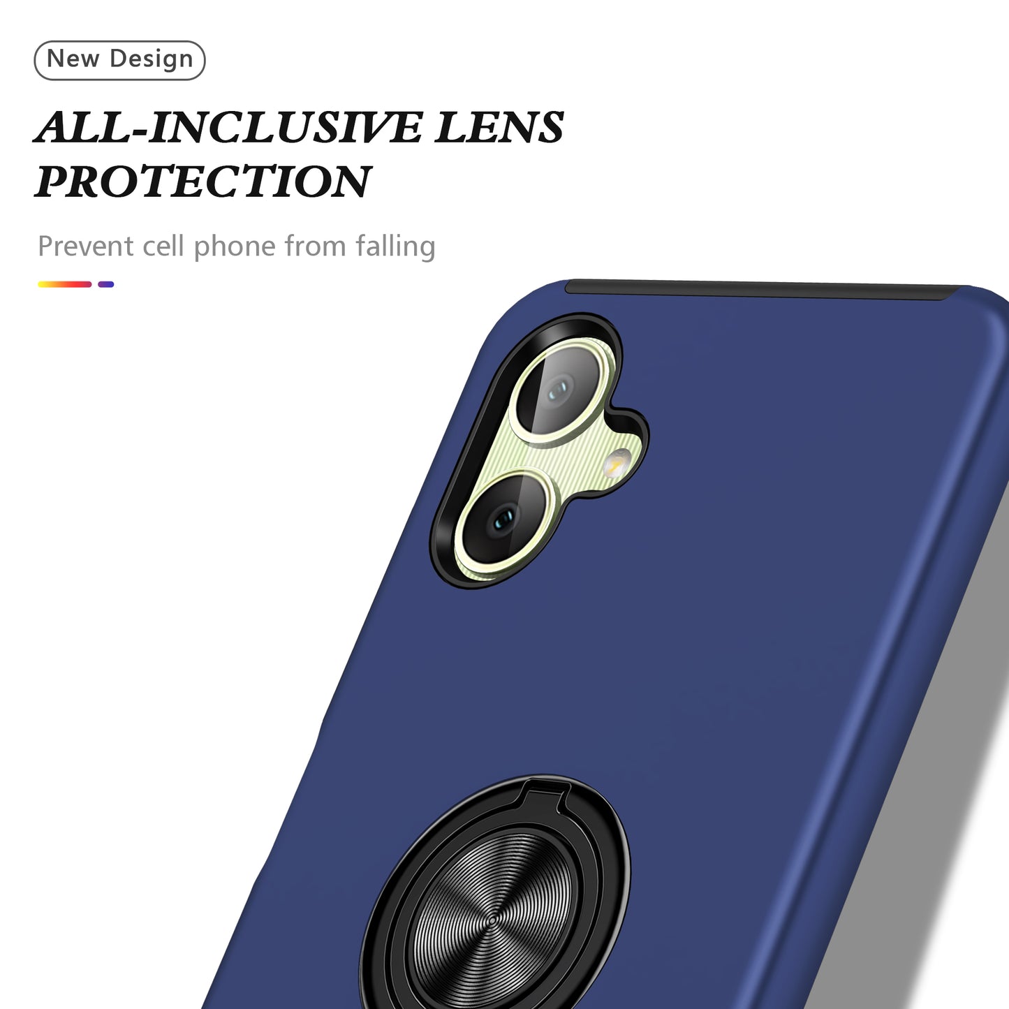 For Samsung Galaxy A06 Case PC+TPU Phone Cover with Rotatable Ring Holder - Blue