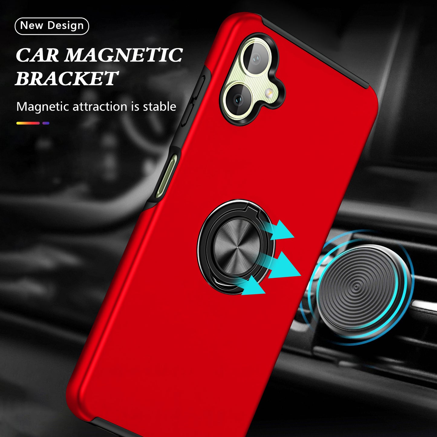 For Samsung Galaxy A06 Case PC+TPU Phone Cover with Rotatable Ring Holder - Red