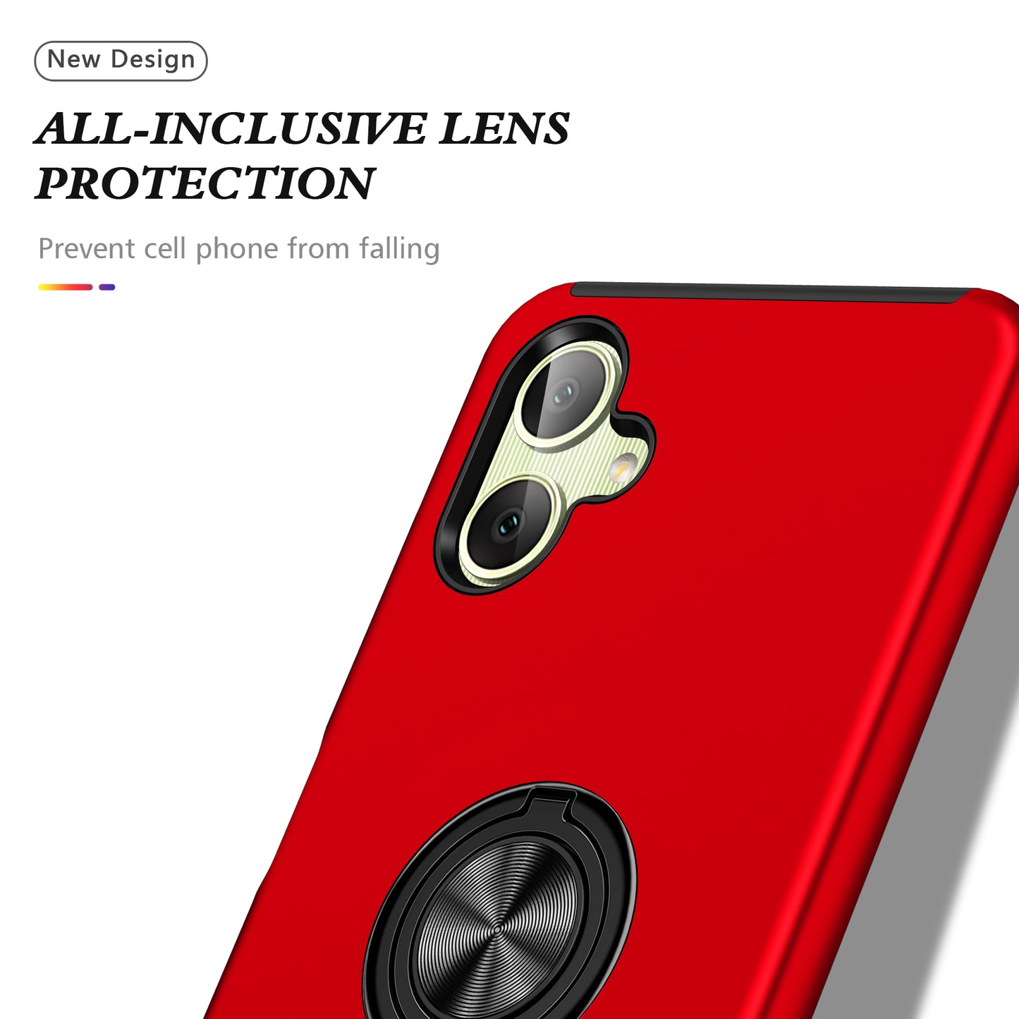 For Samsung Galaxy A06 Case PC+TPU Phone Cover with Rotatable Ring Holder - Red