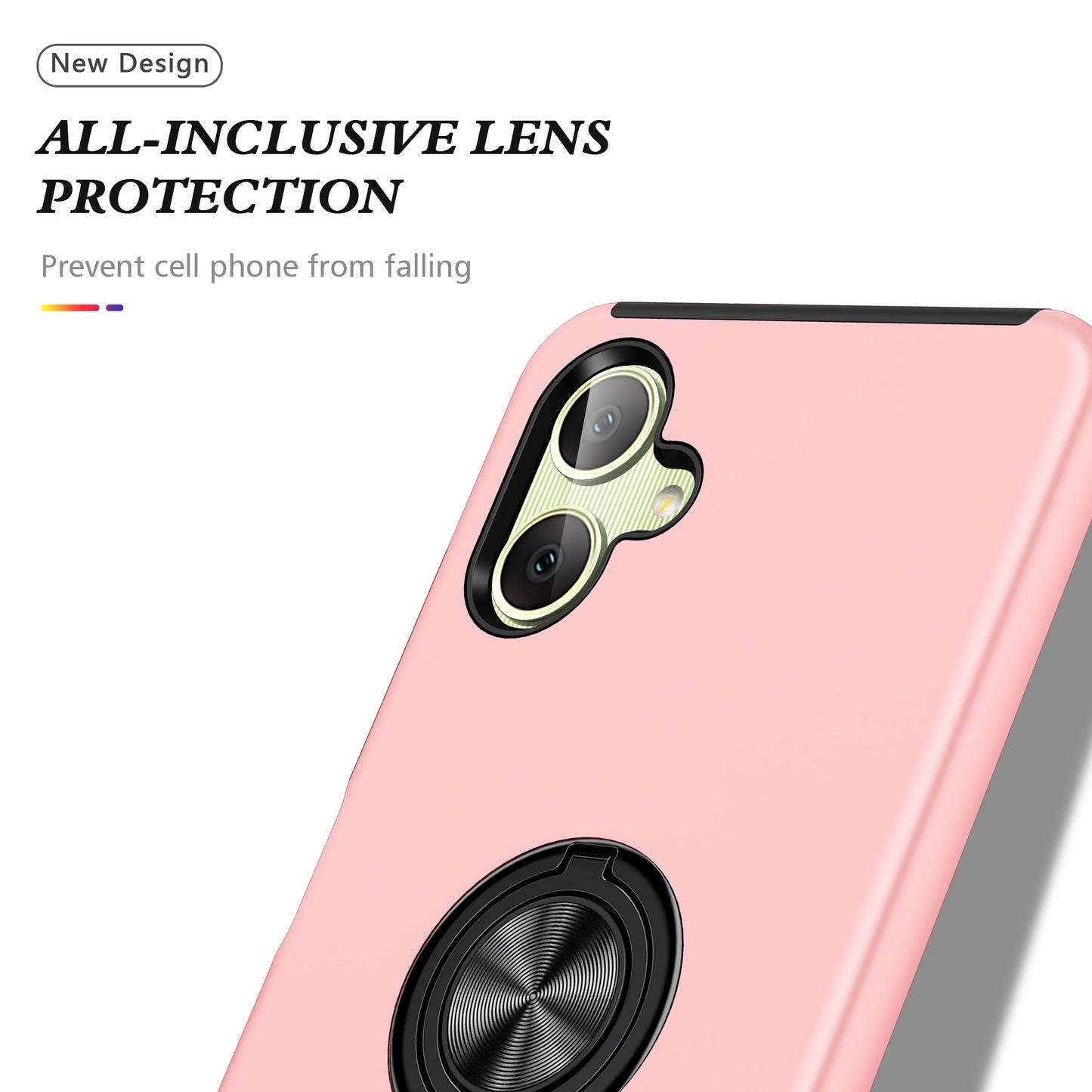 For Samsung Galaxy A06 Case PC+TPU Phone Cover with Rotatable Ring Holder - Rose Gold