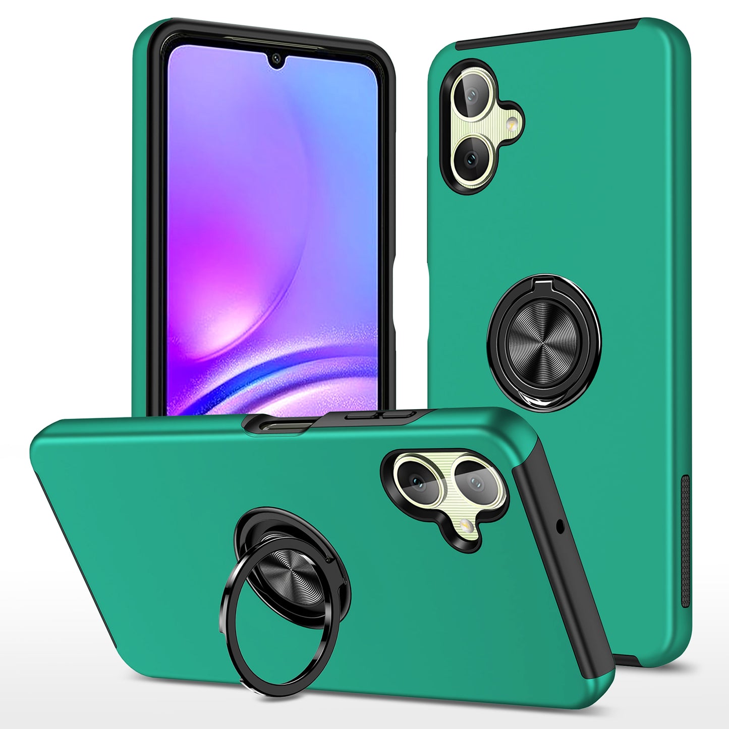 For Samsung Galaxy A06 Case PC+TPU Phone Cover with Rotatable Ring Holder - Blackish Green