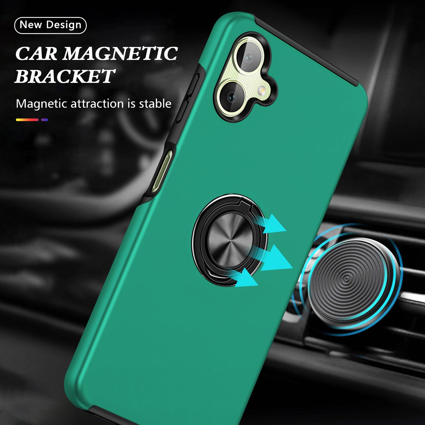 For Samsung Galaxy A06 Case PC+TPU Phone Cover with Rotatable Ring Holder - Blackish Green