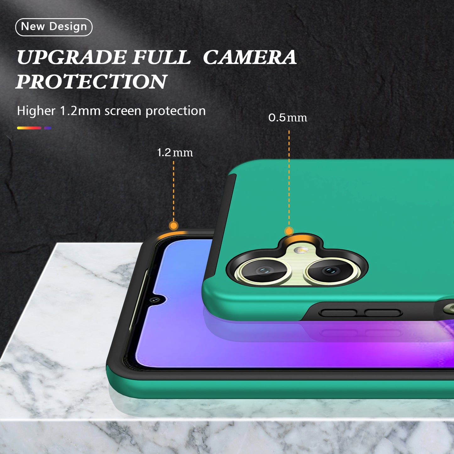 For Samsung Galaxy A06 Case PC+TPU Phone Cover with Rotatable Ring Holder - Blackish Green