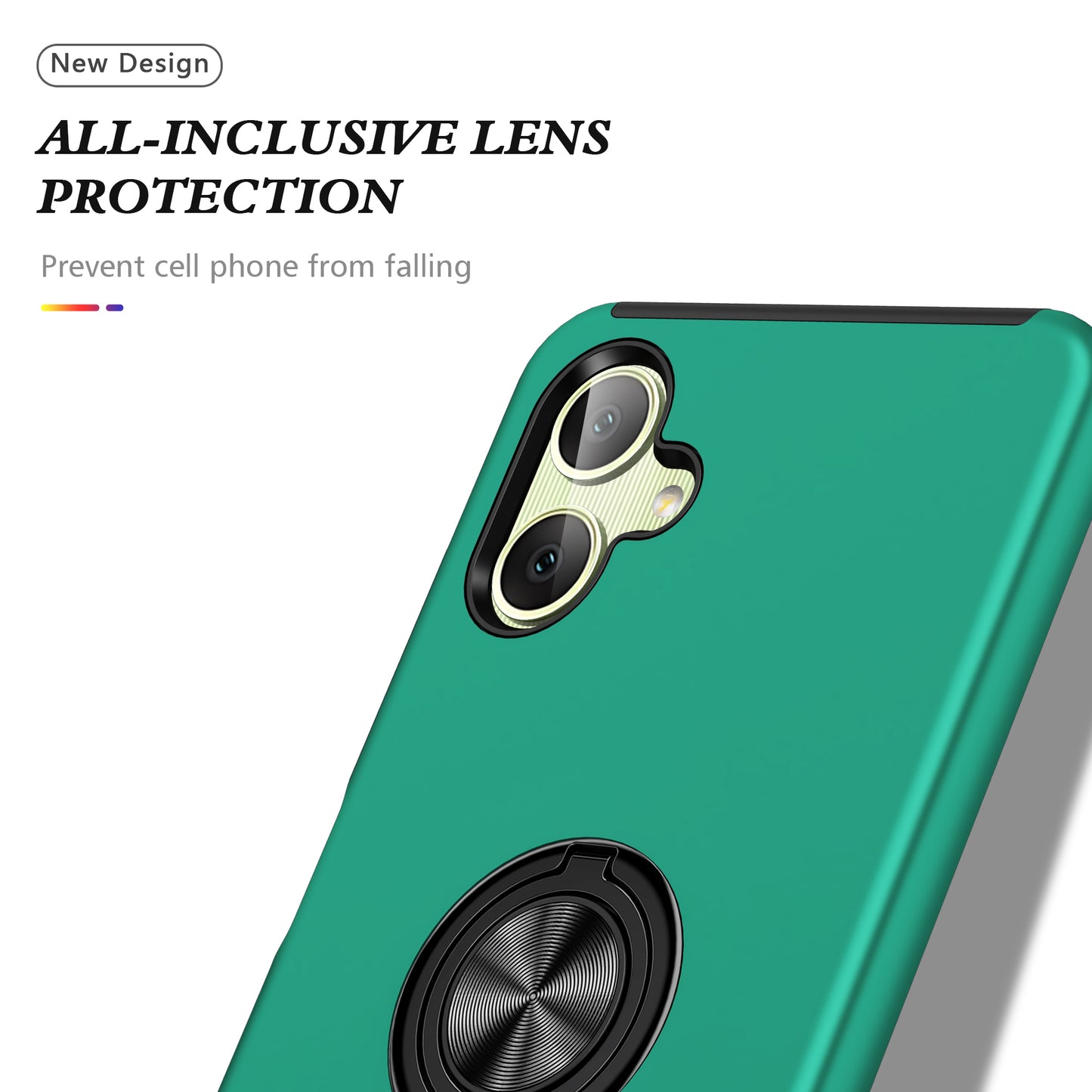 For Samsung Galaxy A06 Case PC+TPU Phone Cover with Rotatable Ring Holder - Blackish Green
