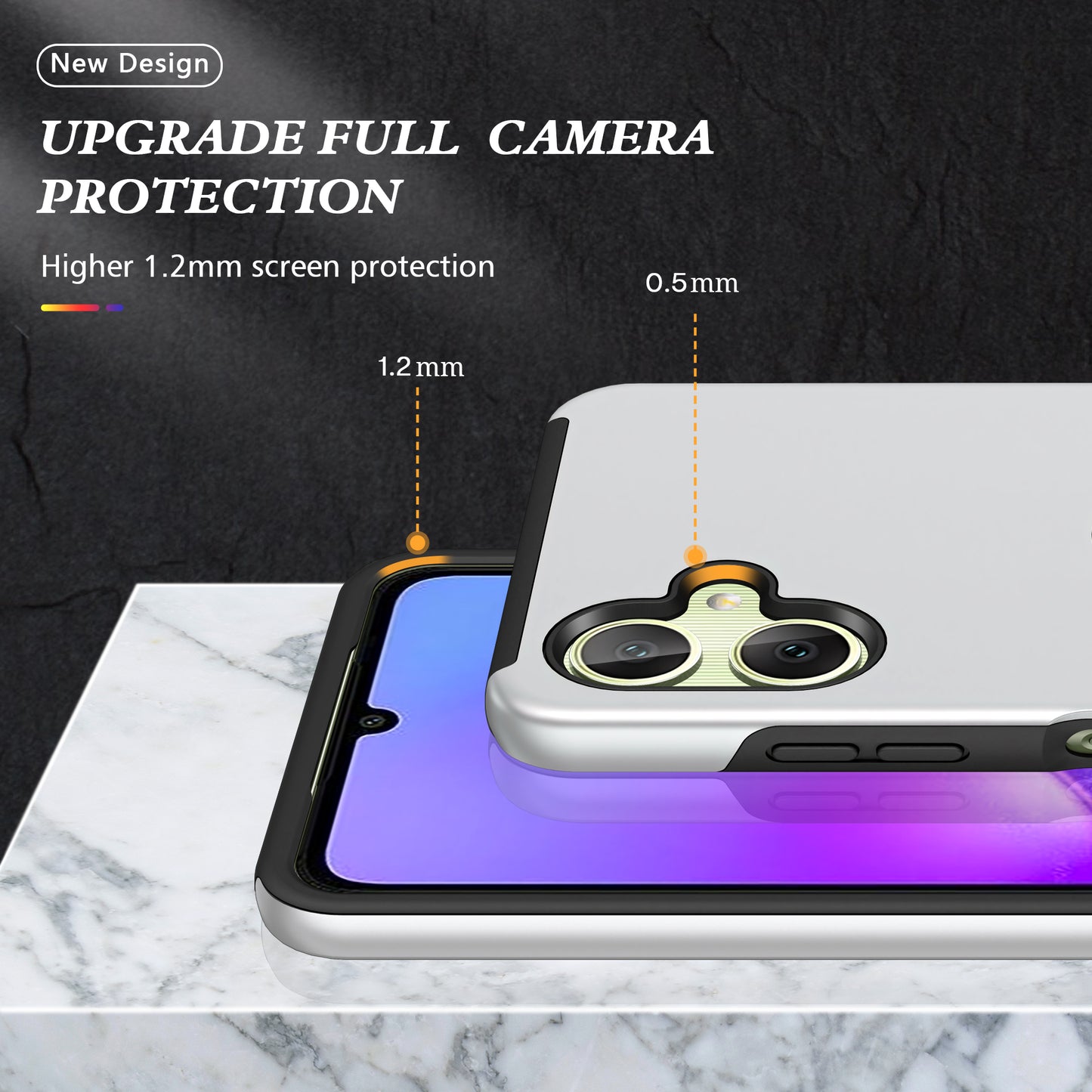 For Samsung Galaxy A06 Case PC+TPU Phone Cover with Rotatable Ring Holder - Silver