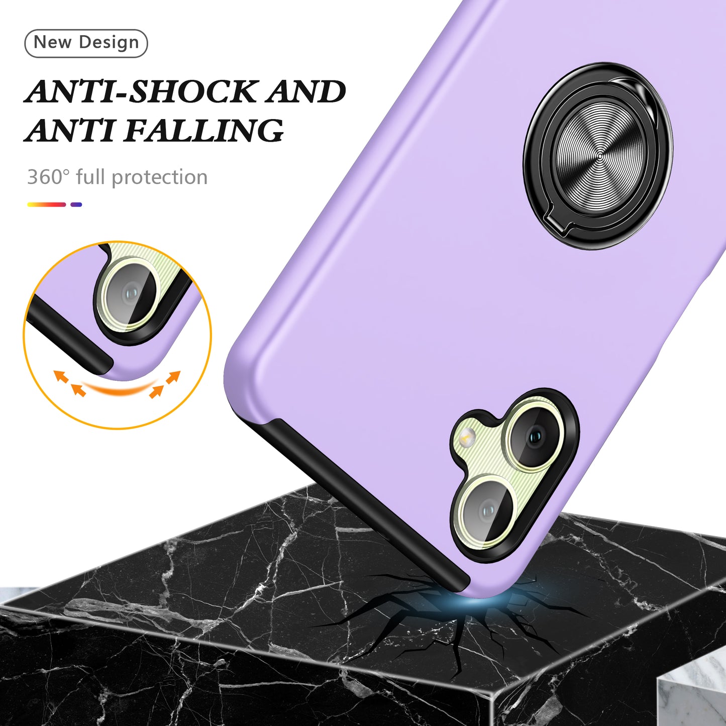 For Samsung Galaxy A06 Case PC+TPU Phone Cover with Rotatable Ring Holder - Purple