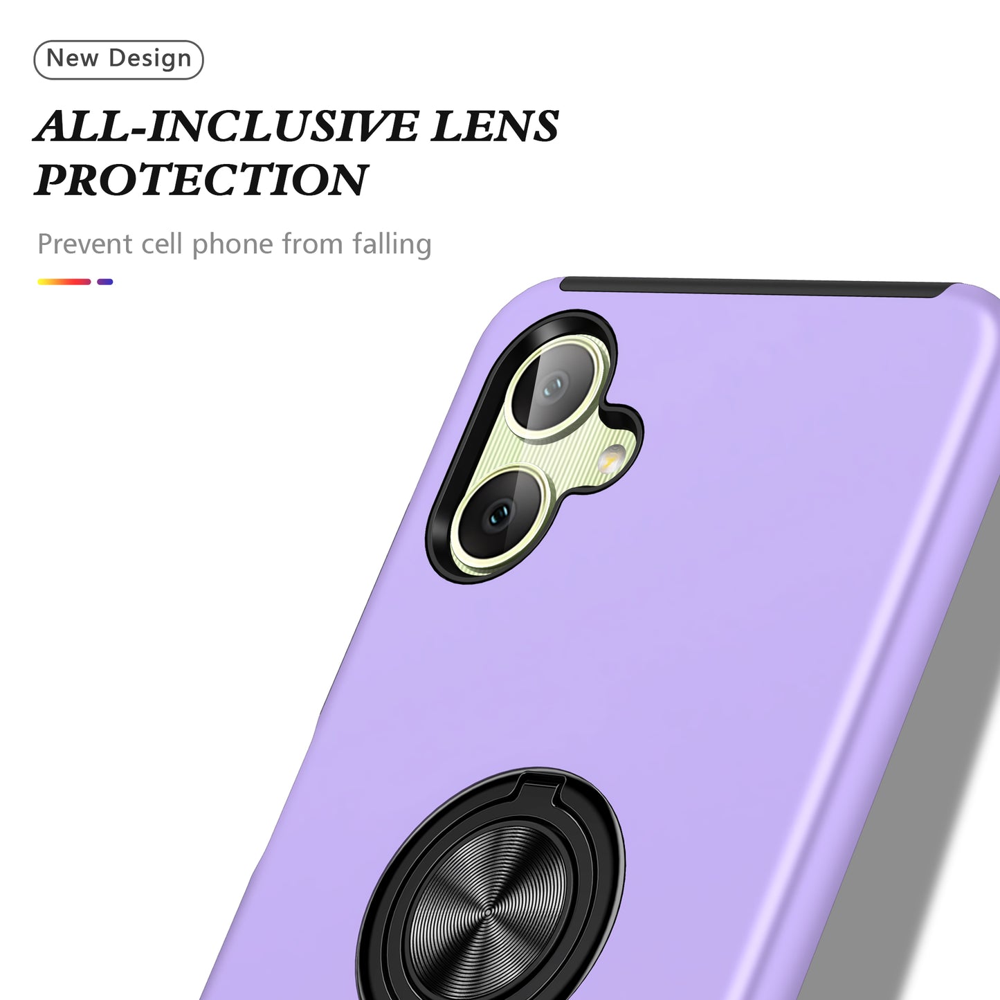 For Samsung Galaxy A06 Case PC+TPU Phone Cover with Rotatable Ring Holder - Purple