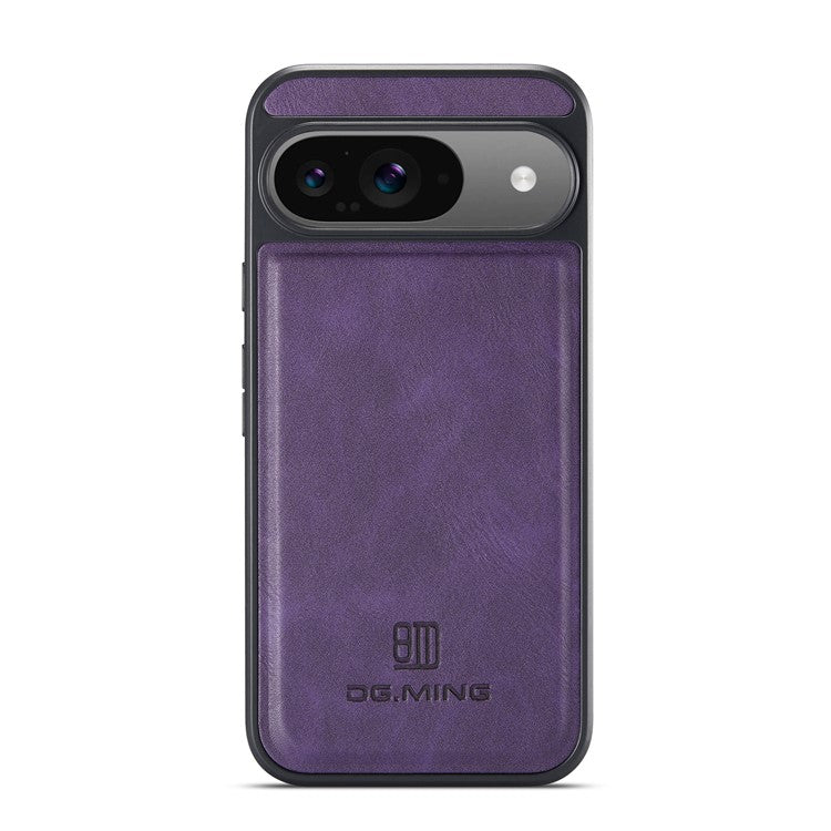 DG.MING For Google Pixel 9 Pro  /  Pixel 9 Case Anti-Drop Leather Coated PC+TPU Phone Back Cover - Purple