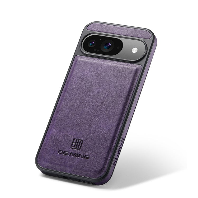 DG.MING For Google Pixel 9 Pro  /  Pixel 9 Case Anti-Drop Leather Coated PC+TPU Phone Back Cover - Purple