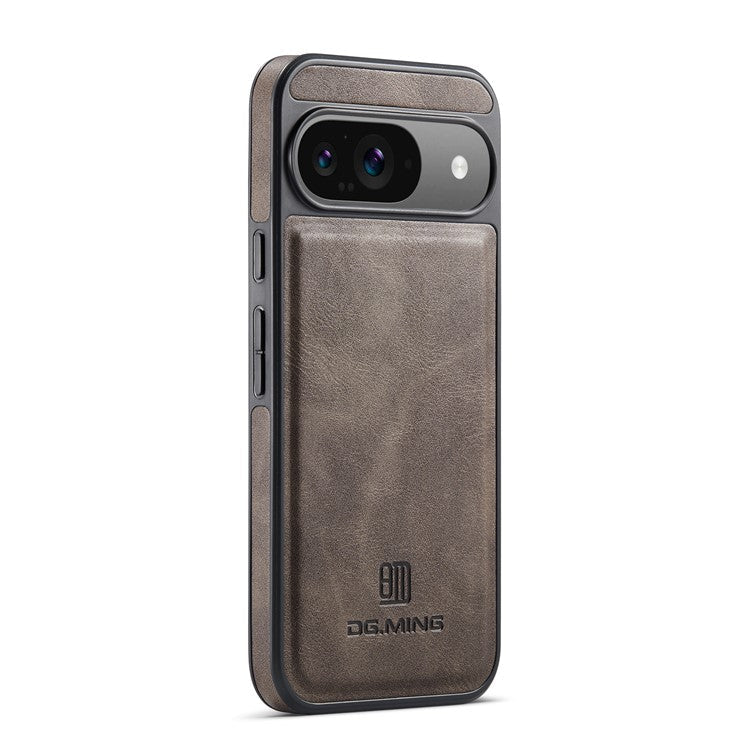 DG.MING For Google Pixel 9 Pro  /  Pixel 9 Case Anti-Drop Leather Coated PC+TPU Phone Back Cover - Coffee