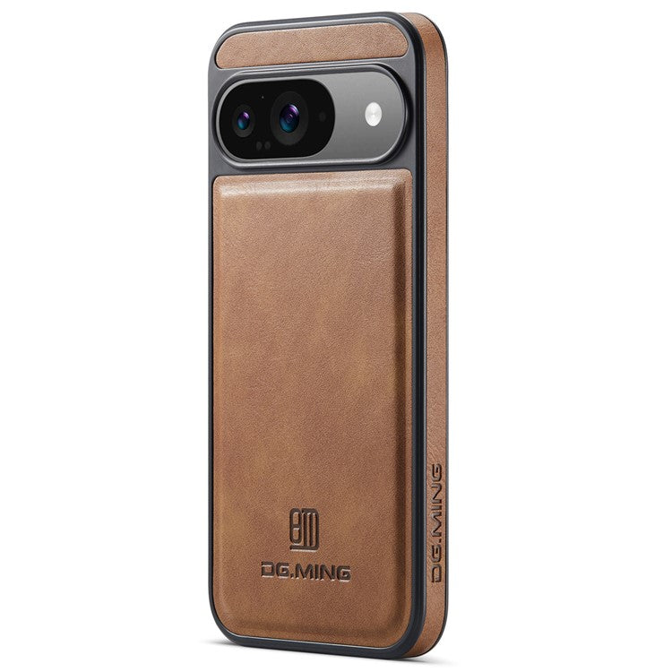 DG.MING For Google Pixel 9 Pro  /  Pixel 9 Case Anti-Drop Leather Coated PC+TPU Phone Back Cover - Brown