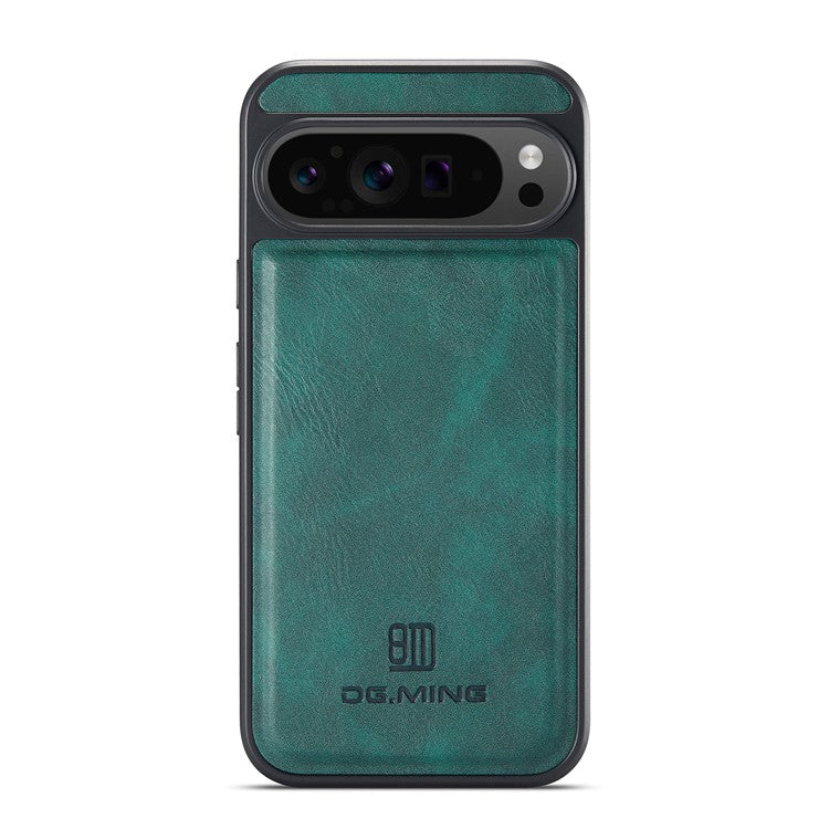 DG.MING For Google Pixel 9 Pro XL Case Anti-Drop Leather Coated PC+TPU Phone Back Cover - Green