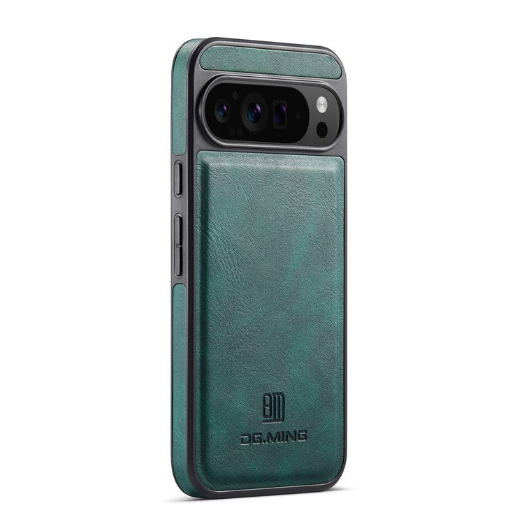 DG.MING For Google Pixel 9 Pro XL Case Anti-Drop Leather Coated PC+TPU Phone Back Cover - Green