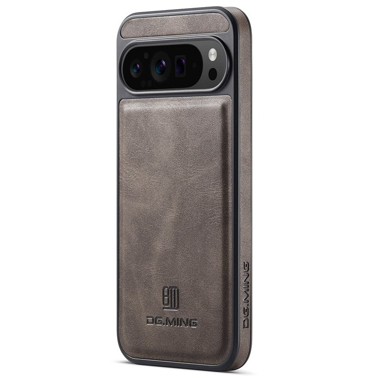 DG.MING For Google Pixel 9 Pro XL Case Anti-Drop Leather Coated PC+TPU Phone Back Cover - Coffee