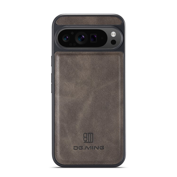 DG.MING For Google Pixel 9 Pro XL Case Anti-Drop Leather Coated PC+TPU Phone Back Cover - Coffee