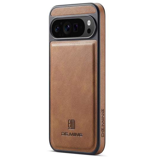 DG.MING For Google Pixel 9 Pro XL Case Anti-Drop Leather Coated PC+TPU Phone Back Cover - Brown