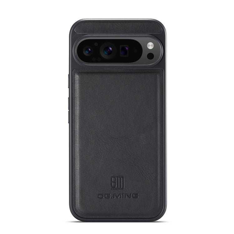 DG.MING For Google Pixel 9 Pro XL Case Anti-Drop Leather Coated PC+TPU Phone Back Cover - Black
