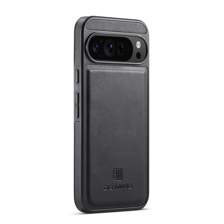 DG.MING For Google Pixel 9 Pro XL Case Anti-Drop Leather Coated PC+TPU Phone Back Cover - Black