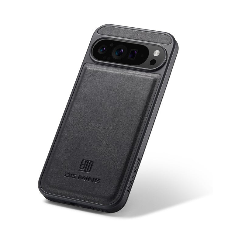 DG.MING For Google Pixel 9 Pro XL Case Anti-Drop Leather Coated PC+TPU Phone Back Cover - Black