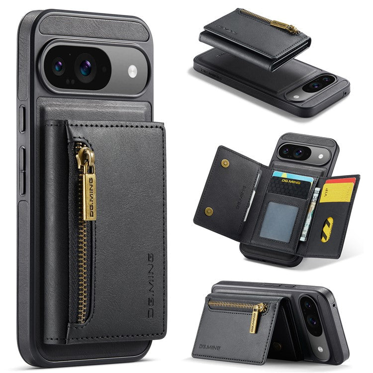 DG.MING M5 Series For Google Pixel 9 Pro  /  Pixel 9 Case Detachable Magnetic Leather Phone Cover with Card Slots - Black
