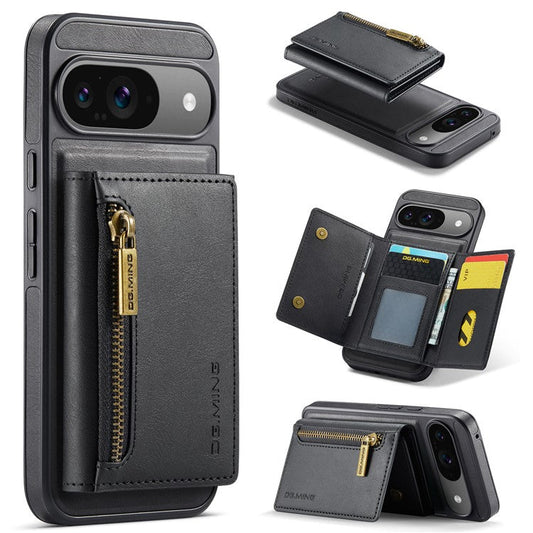 DG.MING M5 Series For Google Pixel 9 Pro  /  Pixel 9 Case Detachable Magnetic Leather Phone Cover with Card Slots - Black