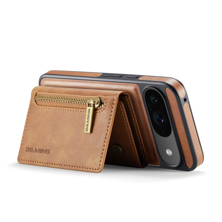 DG.MING M5 Series For Google Pixel 9 Pro  /  Pixel 9 Case Detachable Magnetic Leather Phone Cover with Card Slots - Brown