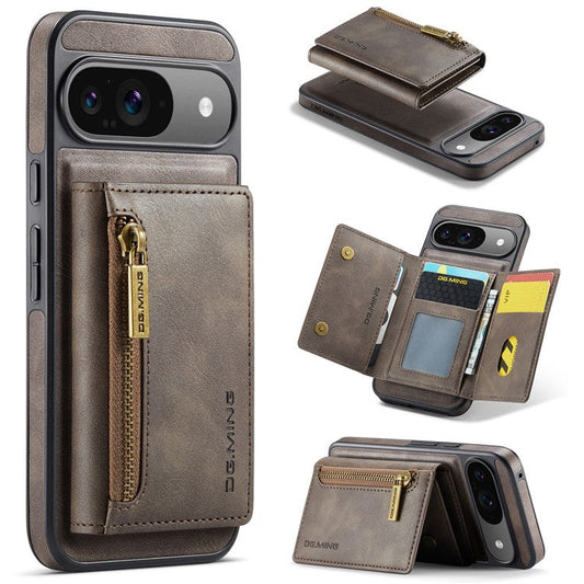 DG.MING M5 Series For Google Pixel 9 Pro  /  Pixel 9 Case Detachable Magnetic Leather Phone Cover with Card Slots - Coffee