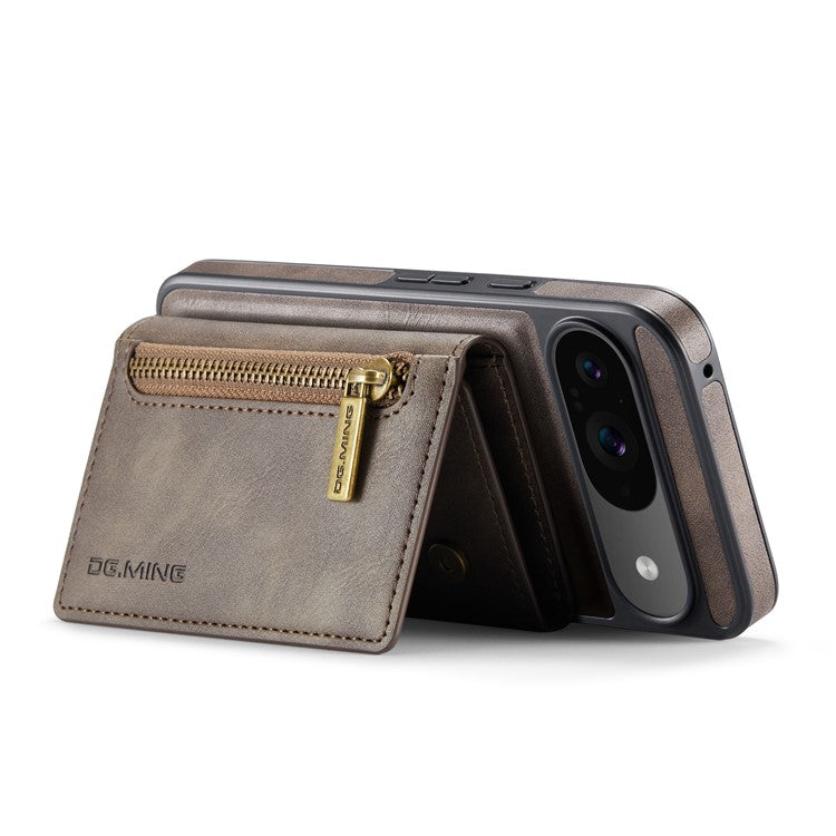 DG.MING M5 Series For Google Pixel 9 Pro  /  Pixel 9 Case Detachable Magnetic Leather Phone Cover with Card Slots - Coffee