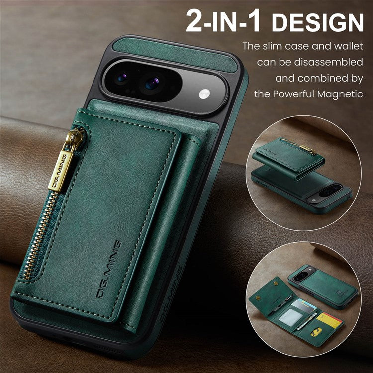 DG.MING M5 Series For Google Pixel 9 Pro  /  Pixel 9 Case Detachable Magnetic Leather Phone Cover with Card Slots - Green