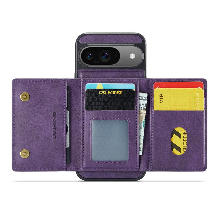 DG.MING M5 Series For Google Pixel 9 Pro  /  Pixel 9 Case Detachable Magnetic Leather Phone Cover with Card Slots - Purple