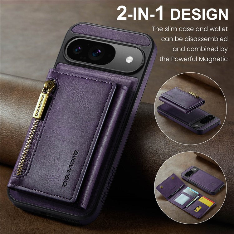 DG.MING M5 Series For Google Pixel 9 Pro  /  Pixel 9 Case Detachable Magnetic Leather Phone Cover with Card Slots - Purple