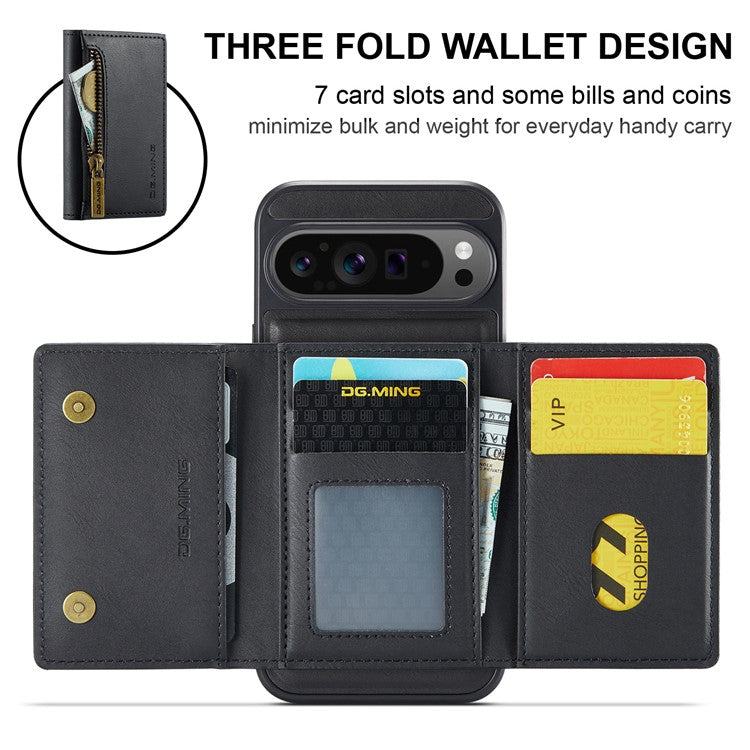 DG.MING M5 Series For Google Pixel 9 Pro XL Case Detachable Magnetic Leather Phone Cover with Card Slots - Black