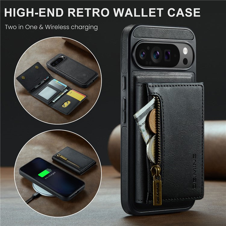 DG.MING M5 Series For Google Pixel 9 Pro XL Case Detachable Magnetic Leather Phone Cover with Card Slots - Black