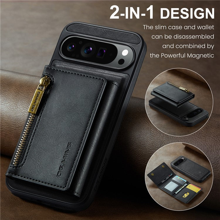 DG.MING M5 Series For Google Pixel 9 Pro XL Case Detachable Magnetic Leather Phone Cover with Card Slots - Black