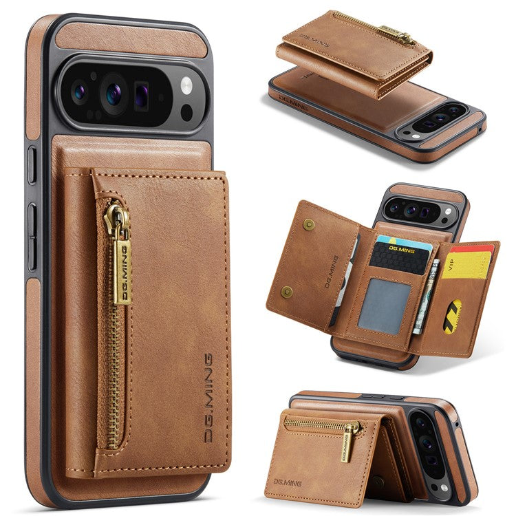 DG.MING M5 Series For Google Pixel 9 Pro XL Case Detachable Magnetic Leather Phone Cover with Card Slots - Brown
