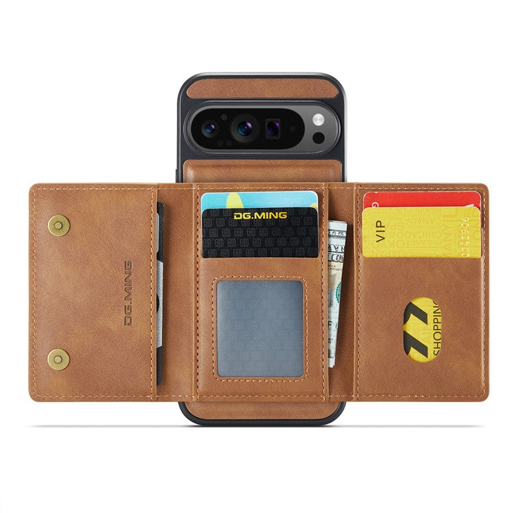 DG.MING M5 Series For Google Pixel 9 Pro XL Case Detachable Magnetic Leather Phone Cover with Card Slots - Brown