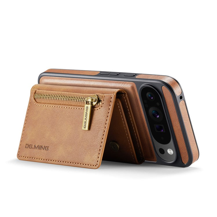 DG.MING M5 Series For Google Pixel 9 Pro XL Case Detachable Magnetic Leather Phone Cover with Card Slots - Brown