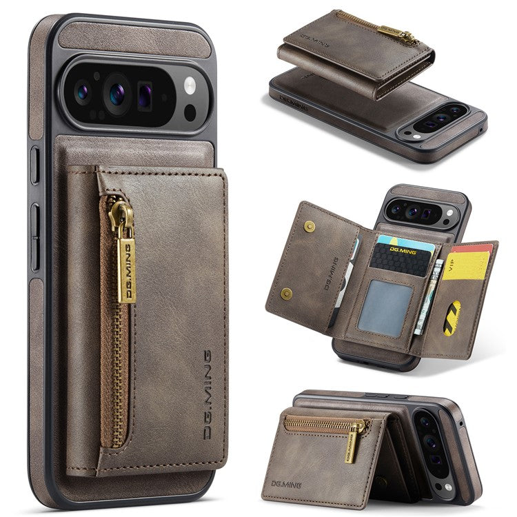 DG.MING M5 Series For Google Pixel 9 Pro XL Case Detachable Magnetic Leather Phone Cover with Card Slots - Coffee