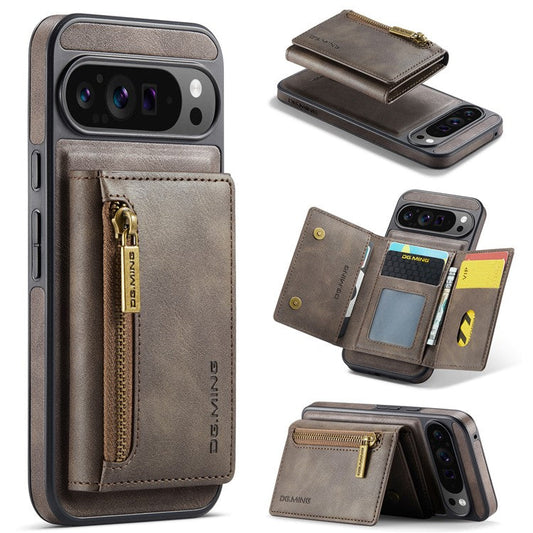 DG.MING M5 Series For Google Pixel 9 Pro XL Case Detachable Magnetic Leather Phone Cover with Card Slots - Coffee