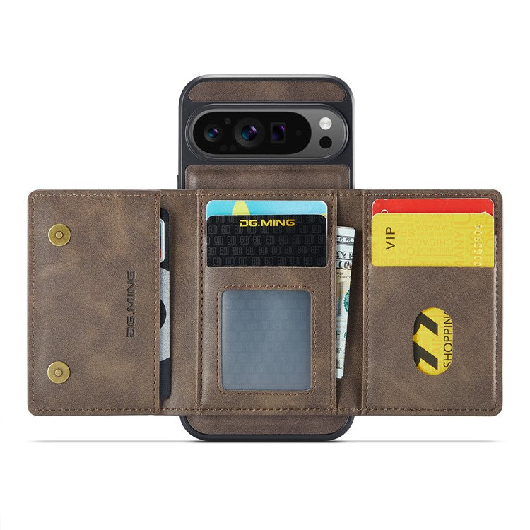 DG.MING M5 Series For Google Pixel 9 Pro XL Case Detachable Magnetic Leather Phone Cover with Card Slots - Coffee