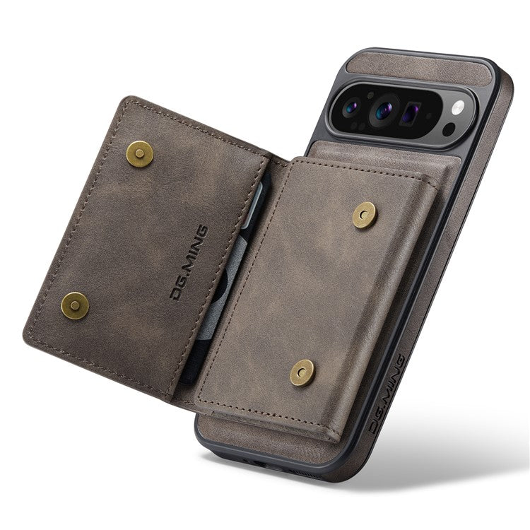 DG.MING M5 Series For Google Pixel 9 Pro XL Case Detachable Magnetic Leather Phone Cover with Card Slots - Coffee