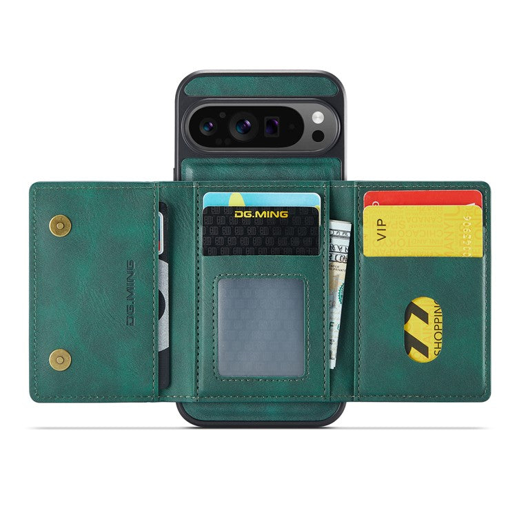 DG.MING M5 Series For Google Pixel 9 Pro XL Case Detachable Magnetic Leather Phone Cover with Card Slots - Green