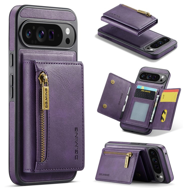 DG.MING M5 Series For Google Pixel 9 Pro XL Case Detachable Magnetic Leather Phone Cover with Card Slots - Purple