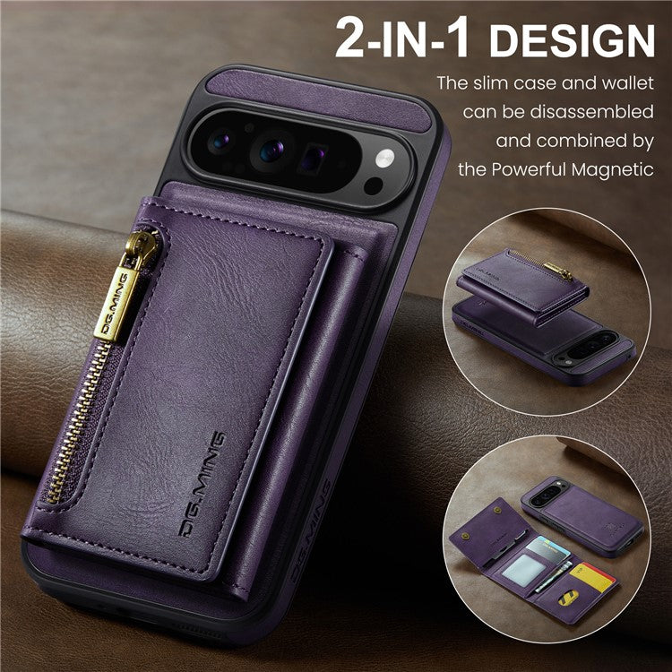 DG.MING M5 Series For Google Pixel 9 Pro XL Case Detachable Magnetic Leather Phone Cover with Card Slots - Purple