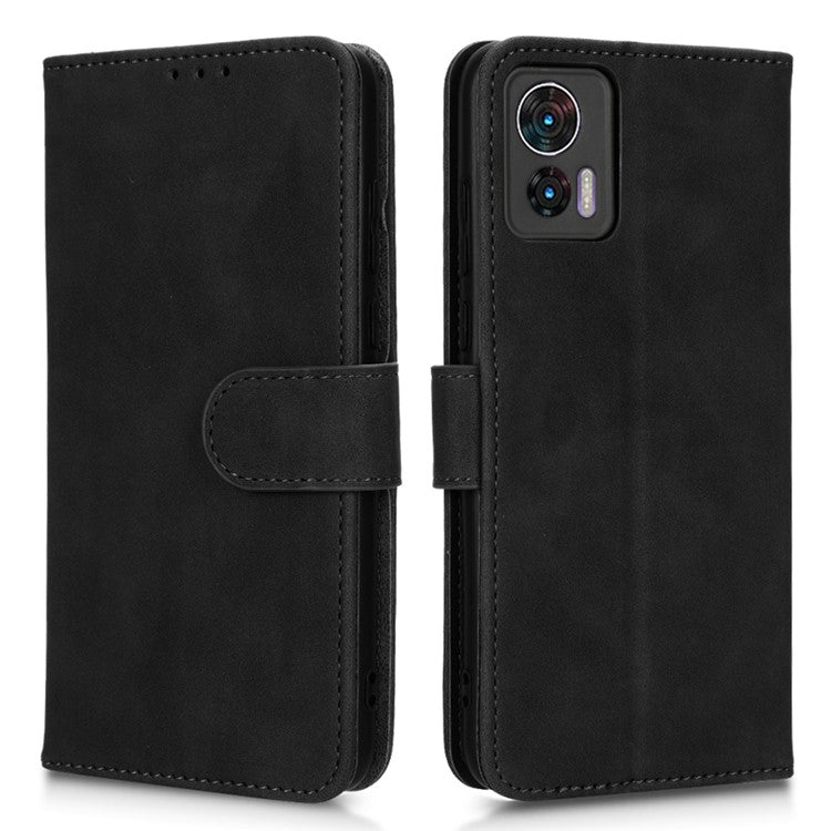 Skin-Touch Feeling Phone Cover for Motorola Edge 30 Neo 5G, PU Leather Magnetic Clasp Stand Wallet Case - Black